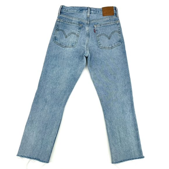 LEVIS Premium Big E Wedgie Straight High Rise Raw Crop Distressed Jeans - Picture 6 of 14